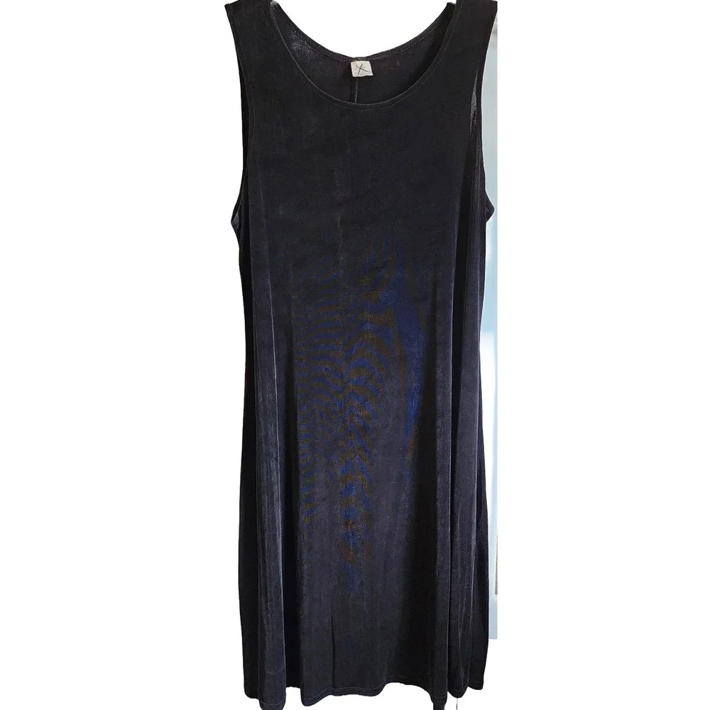 Vintage 90s Black Sleeveless‎ Scoop Neck Knee Length Dress USA Made Womens 16